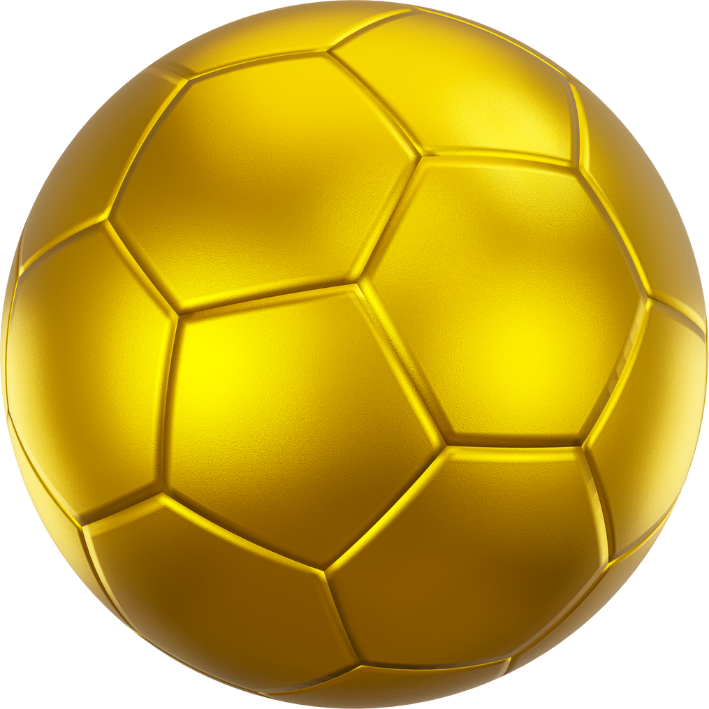 Golden soccer ball or football with leather texture . Isolated . 3D rendering .